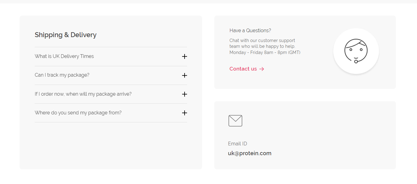 Example of Product Page Anatomy - Customer Service Options