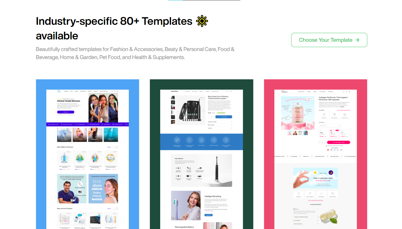 Mini Store templates for landing pages, product pages, and more