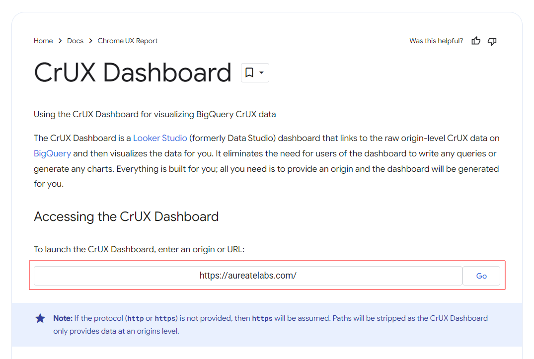 A view to CrUX dashboard by Chrome