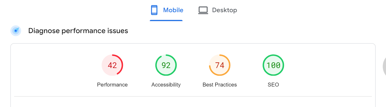 Lab data for performance diagnostics PageSpeed Insights report