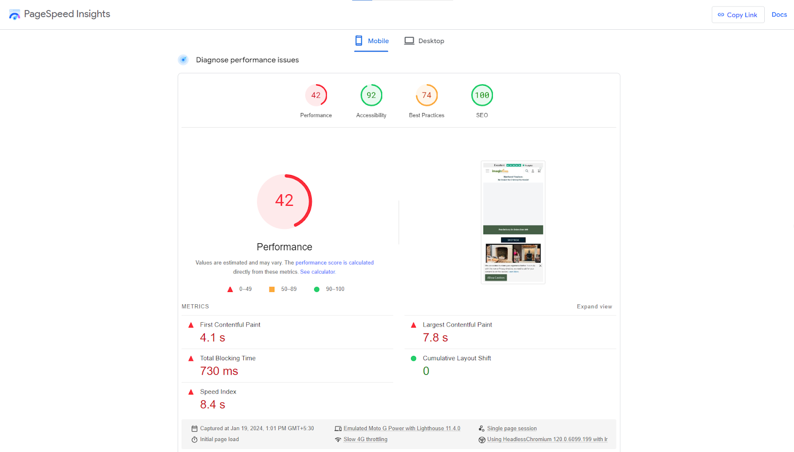 PageSpeed Insights report breakdown - lab data section